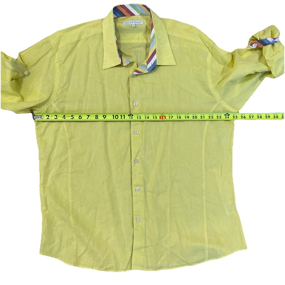 Jared Lang Linen Cotton Yellow Silver Button Down Long Sleeve Shirt Men‎ 3XL - Picture 2 of 8
